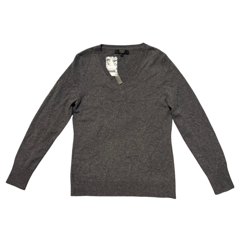 NWT Alex Marie Gray 100% Cashmere V-Neck Sweater - Size Large